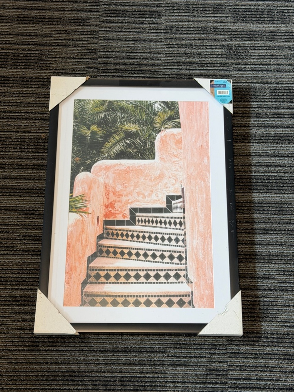 Framed Staircase Wall Art - Coral Pink & Black